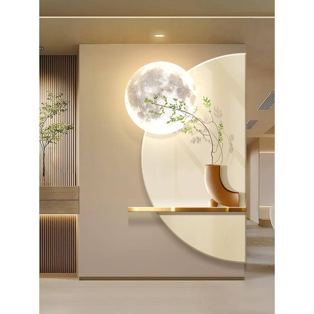 Small fresh porch decorative painting wall lamp cure corridor crossing the moon lamp, simple green plants light emitting mural