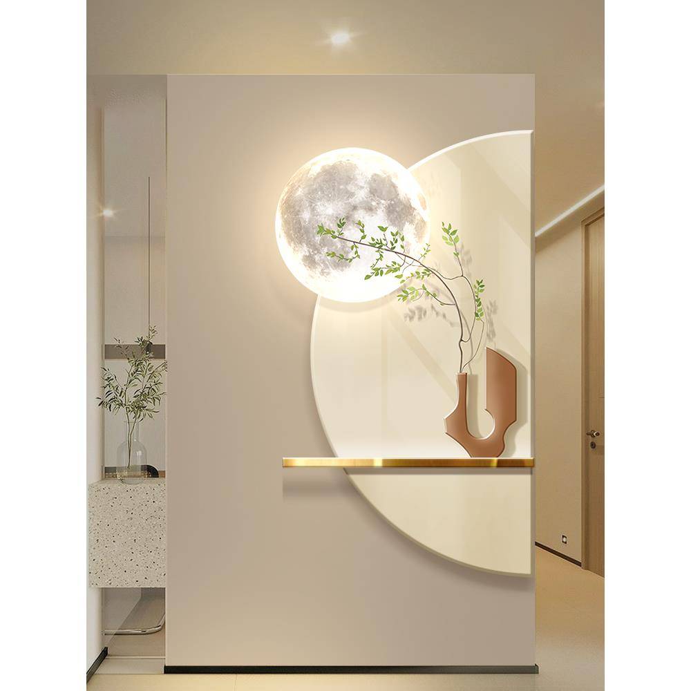 Small fresh porch decorative painting wall lamp cure corridor crossing the moon lamp, simple green plants light emitting mural