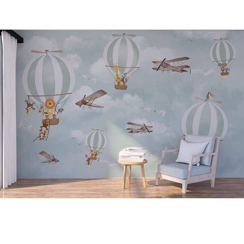 Modern hot air balloon pattern cartoon children's room Boy bedroom background wall cloth girl bedroom custom seamless mural