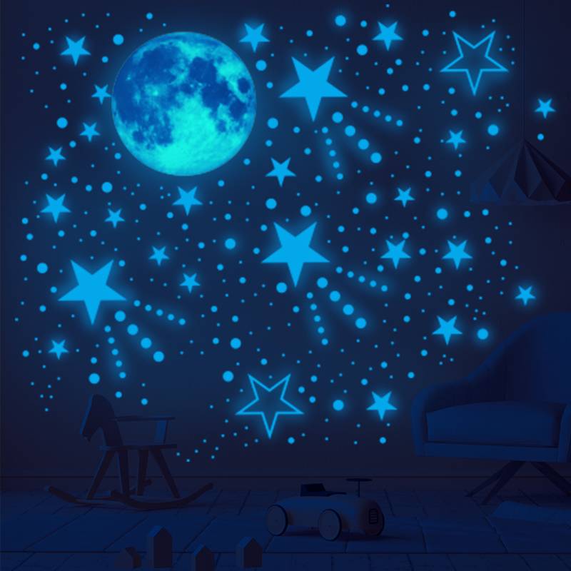 Nights Star Moon Moon Unicorns, Star Empty Wall Top Sky Flower Board Children's Room bedroom decoration self -stick fluorescent stickers