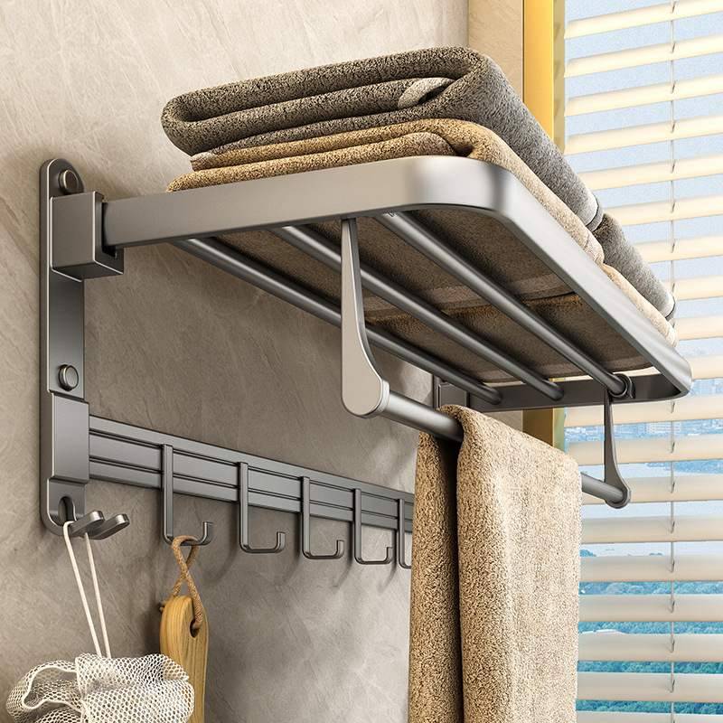 Gun ash towel rack toilet free punching bath towels, bathroom, toilet wall -mounted space aluminum storage rod