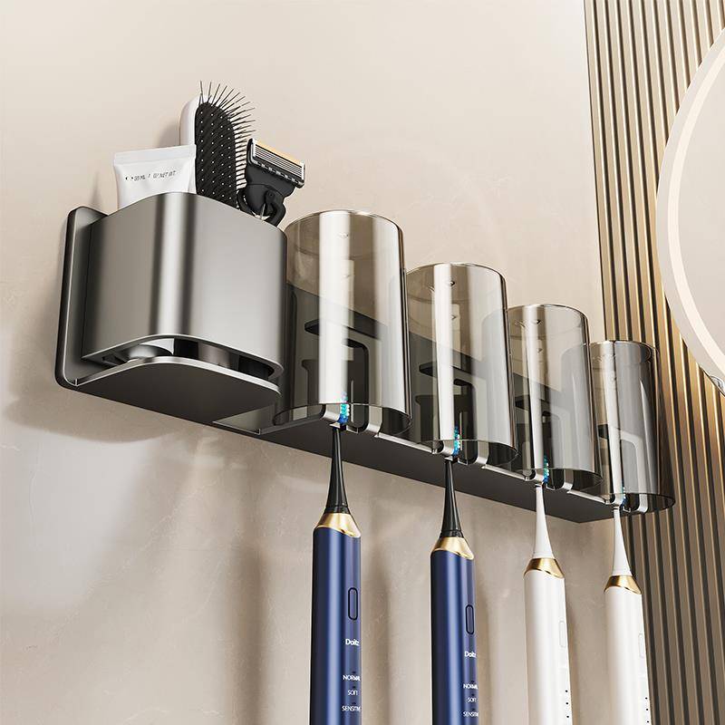 Global buying FS toothbrush standing rack, punching brush brush cup rinsee cup rack wall -mounted bathroom family tooth tank
