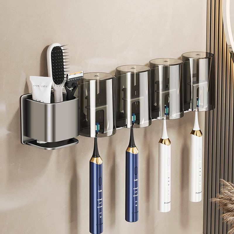 Global buying FS toothbrush standing rack, punching brush brush cup rinsee cup rack wall -mounted bathroom family tooth tank