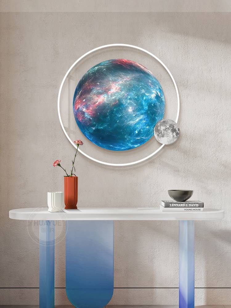 Moonlight Lights Enterprise Porch Decoration Painting Light luxury LED planet painting living room wall lamp hanging bedroom bedside bedside