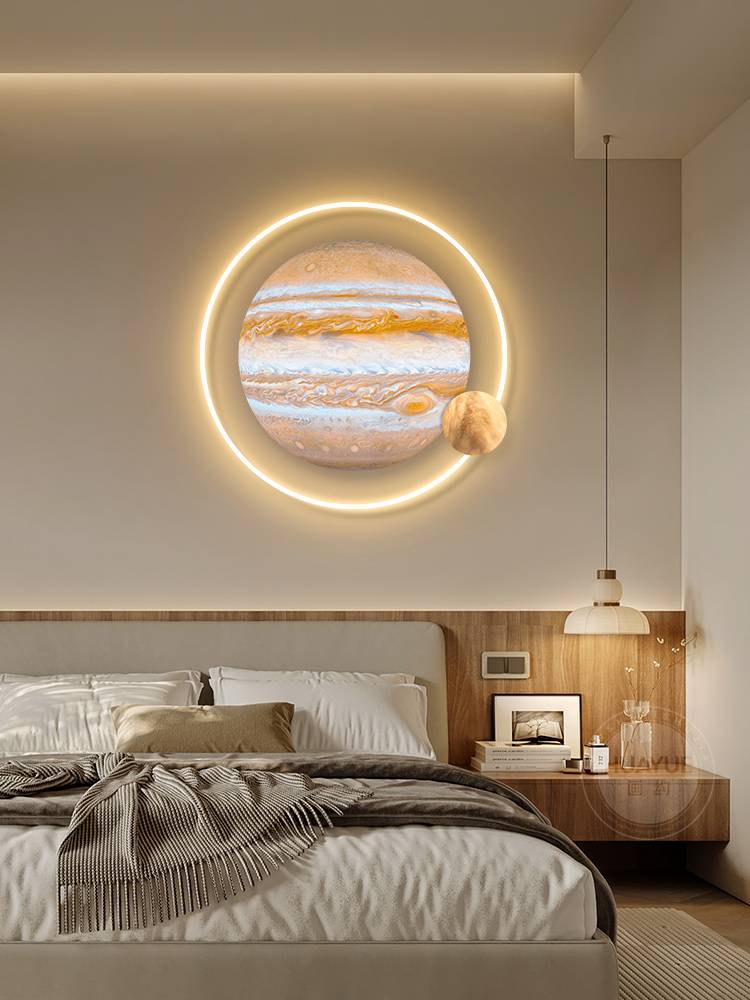 Moonlight Lights Enterprise Porch Decoration Painting Light luxury LED planet painting living room wall lamp hanging bedroom bedside bedside
