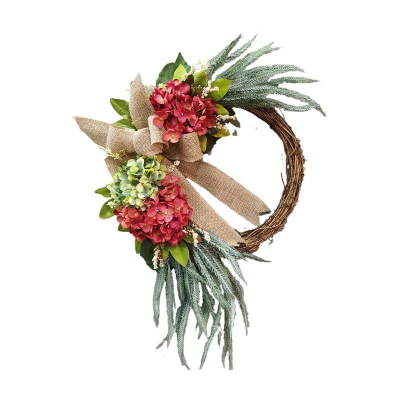 Simulation flower ring door decorated with retro hydrangea ring decorative wall door hanging decoration of rural wind wall hanging