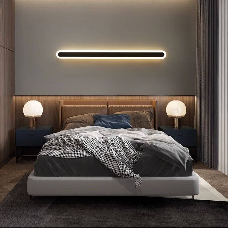 Qingbelin's long strip wall lamp LED bedroom living room background wall atmosphere light creamy wind high, high finger fingerless