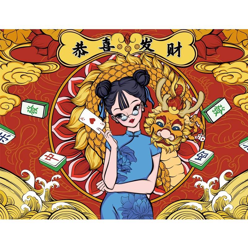 Guo Chao Mahjong Pavilion Theme Wallpaper Net Red Chinese Chess Card Mandarin Industrial Style Background Decoration Billiard Hall Wallpaper