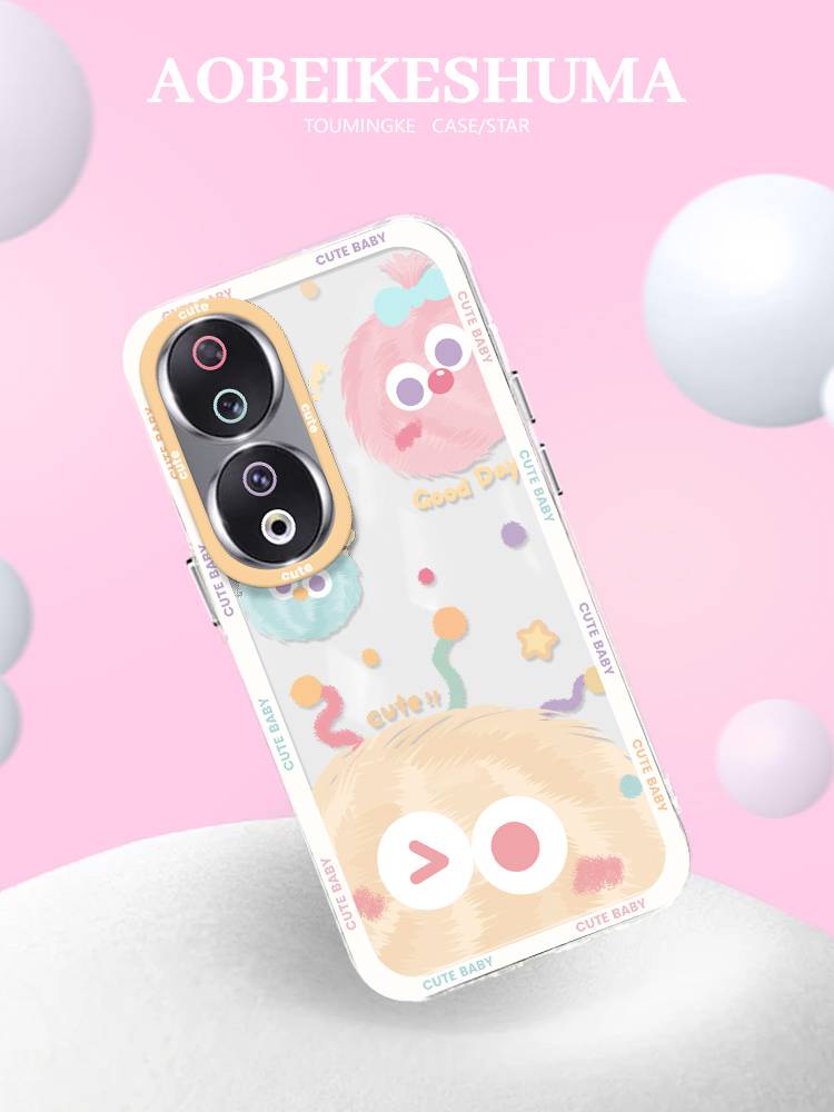 Cute big -eyed hair balls are suitable for Huawei Honor 70 mobile phone case cartoon small color monsters 70pro+new 50/60se net red female 30s heat dissipation summer V40/30 transparent angel eye 50 soft and soft