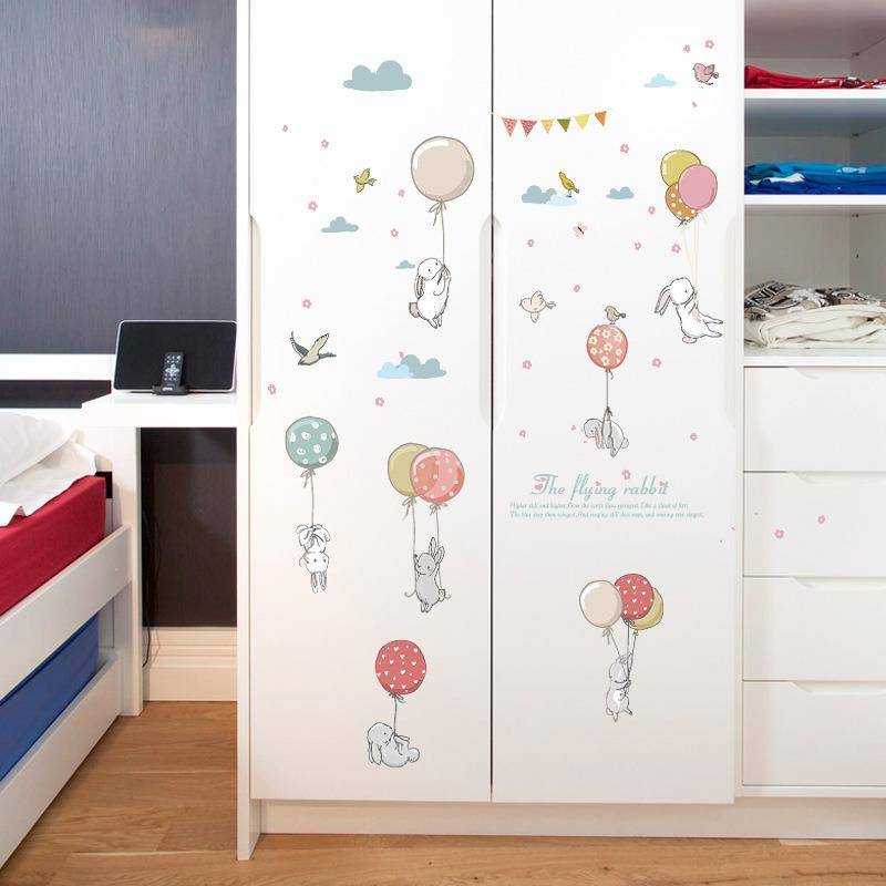 Cartoon balloon rabbit wallpaper self -stick children's room wall decoration wall sticker small pattern baby wall sticker painting