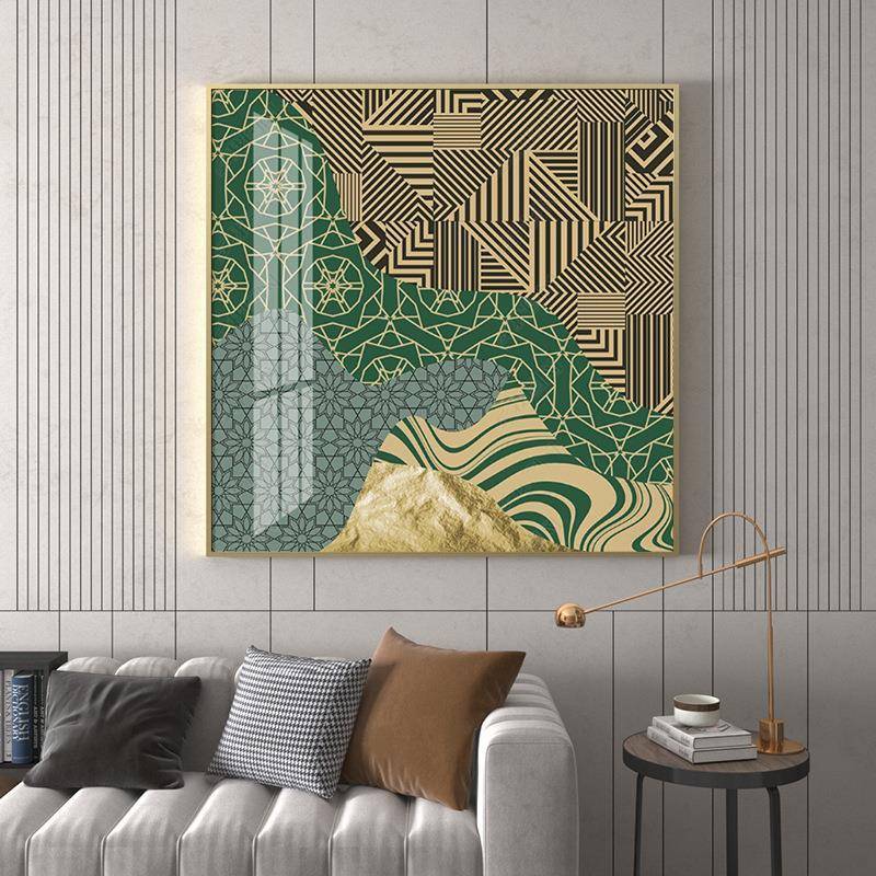 Modern abstract geometric French light luxury living room Xuanguan bedside decoration background wall niche square hook painting
