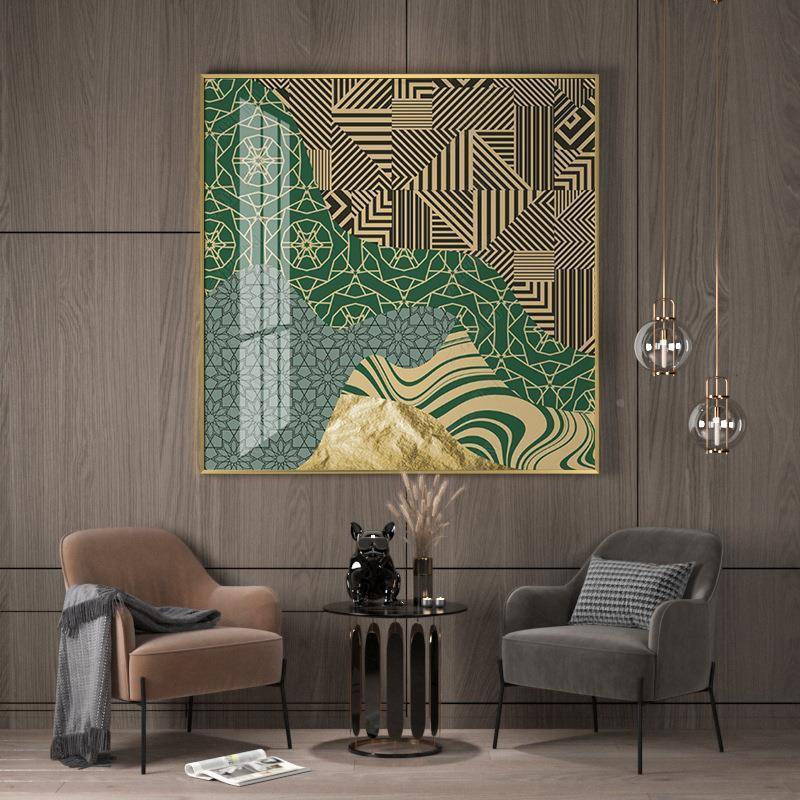 Modern abstract geometric French light luxury living room Xuanguan bedside decoration background wall niche square hook painting