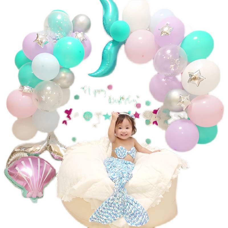 Elier Disney Princess Little Mermaid theme Balloon Children's Birthday Party Scene Scene Background Wall Decoration