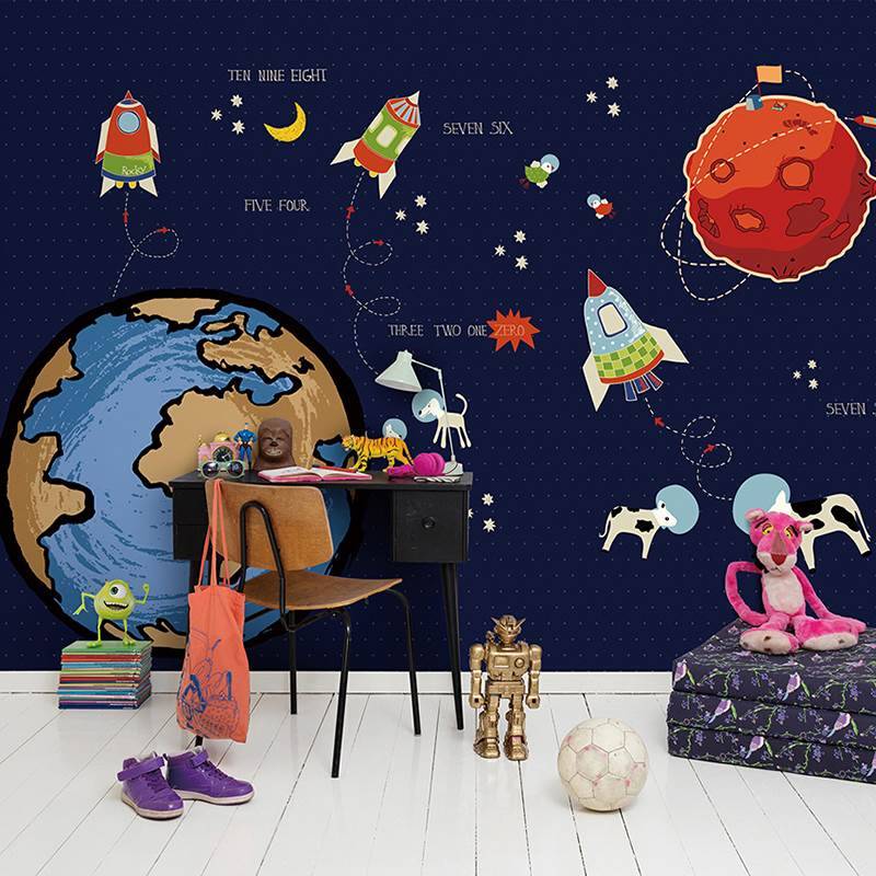 Cartoon Star Empty Star Wallpaper Children's Room 3D Universe Space Wallpaper Crystal Boy Boy Bedroom Wall Cloth Seamless Full House
