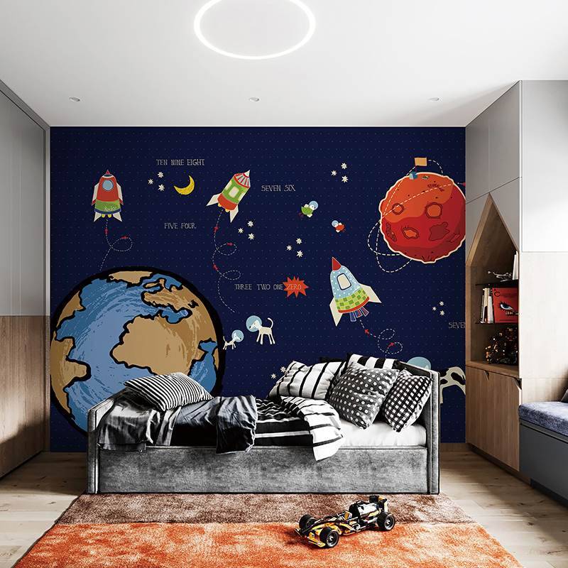 Cartoon Star Empty Star Wallpaper Children's Room 3D Universe Space Wallpaper Crystal Boy Boy Bedroom Wall Cloth Seamless Full House