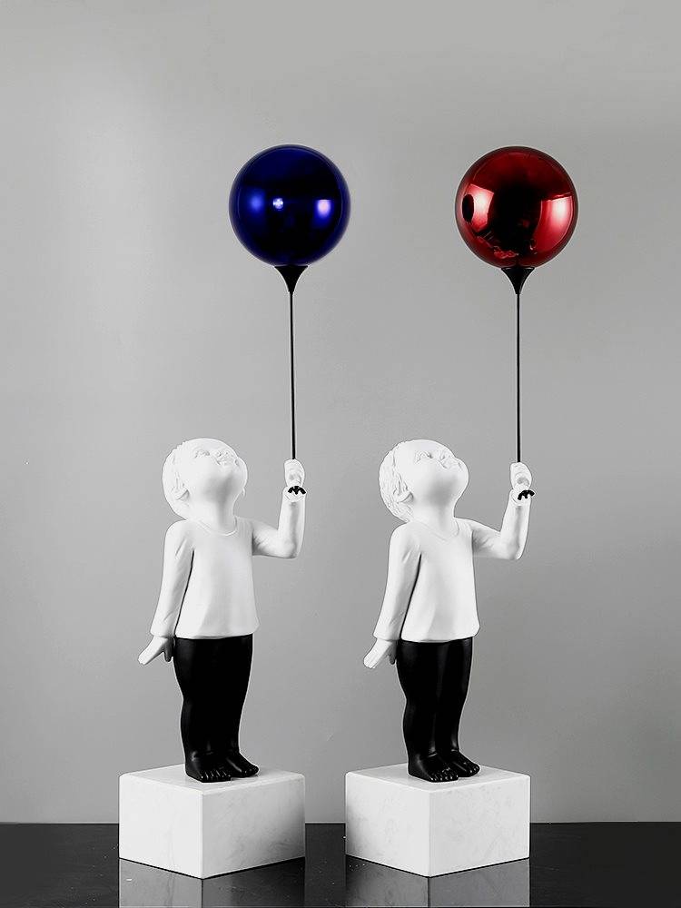 TV cabinet decoration home decoration net red porch niche light luxury balloon boy sculpture open grid living room decoration
