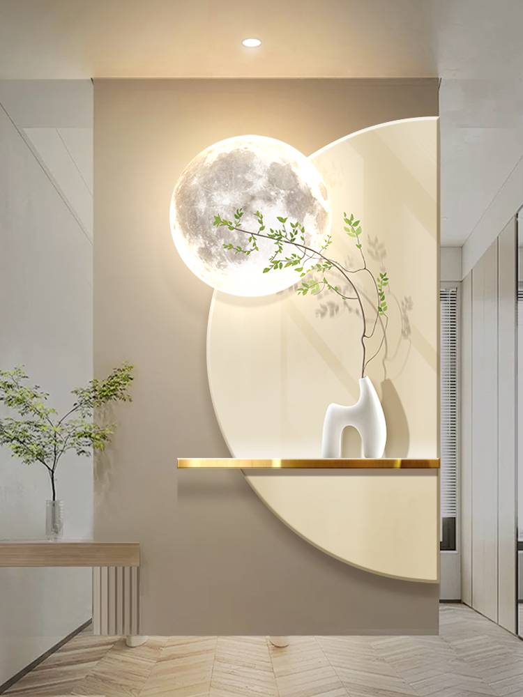 Small fresh porch decorative painting wall lamp cure corridor crossing the moon lamp, simple green plants light emitting mural