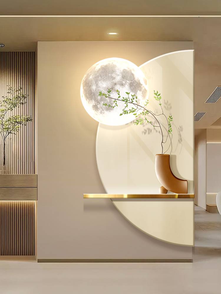 Small fresh porch decorative painting wall lamp cure corridor crossing the moon lamp, simple green plants light emitting mural