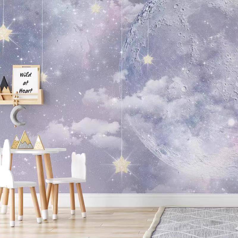 Nordic art individual creative background wall wallpaper Dream universe starry sky moon mural children's room seamless wall cloth