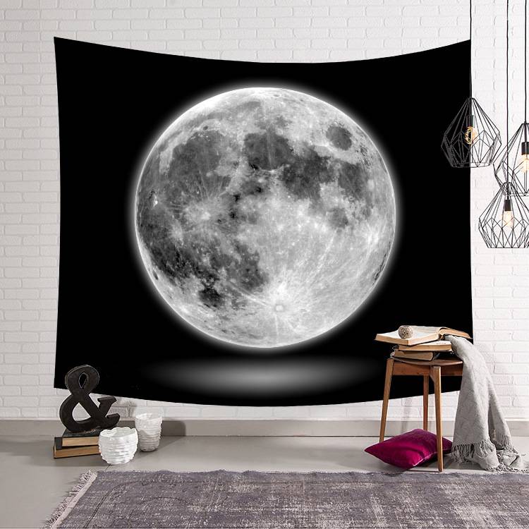 European and American black and white moon moon bed head bedroom wall decoration tapestry wall hanging cloth background cloth table cloth curtain