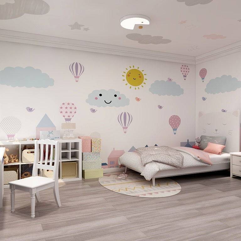Cartoon cute children's room wallpaper girl bedroom bedside decoration wall cloth m Nordic simple hot air ball cloud wall