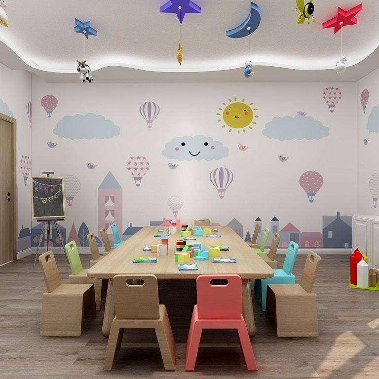 Cartoon cute children's room wallpaper girl bedroom bedside decoration wall cloth m Nordic simple hot air ball cloud wall
