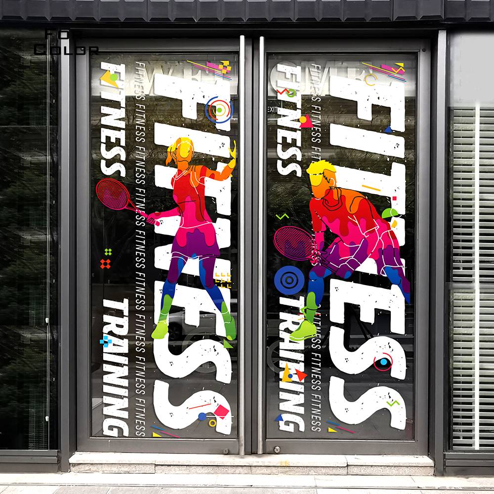 GYMNASIUM GLASS DECORATION TENNIS CLUB, FITNESS HOTEL, NO GLUE