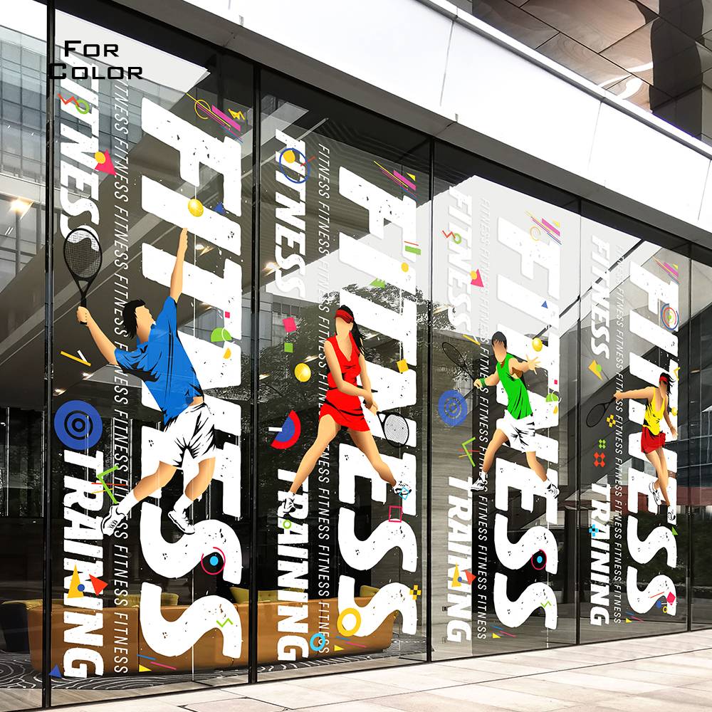 GYMNASIUM GLASS DECORATION TENNIS CLUB, FITNESS HOTEL, NO GLUE