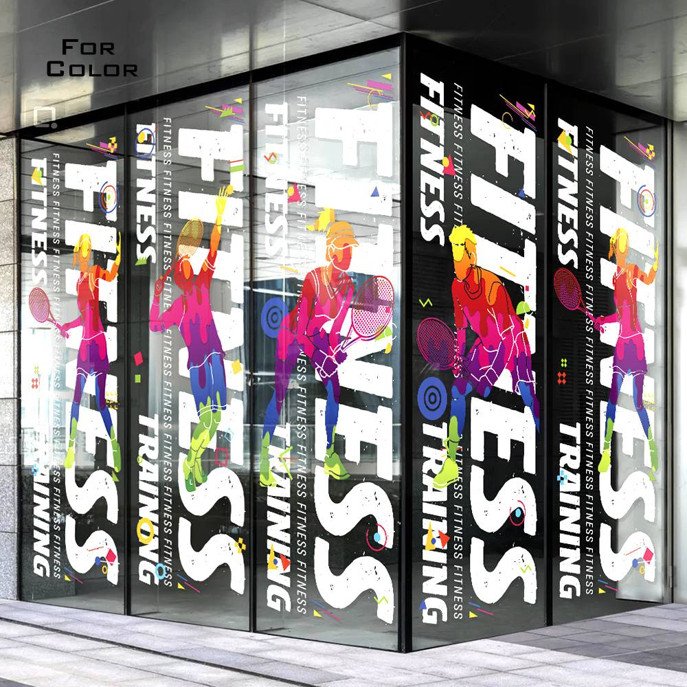 GYMNASIUM GLASS DECORATION TENNIS CLUB, FITNESS HOTEL, NO GLUE