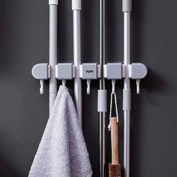 Morning wall -hanging broom, trailer, hook hook -free punch -free, bathroom storage artifact