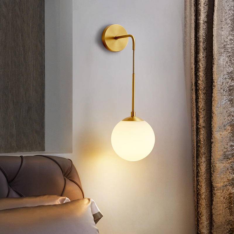 Nordic design LED bedroom bedside Bronze wall lamp Modern creative living room Restaurant corridor background background wall ball light
