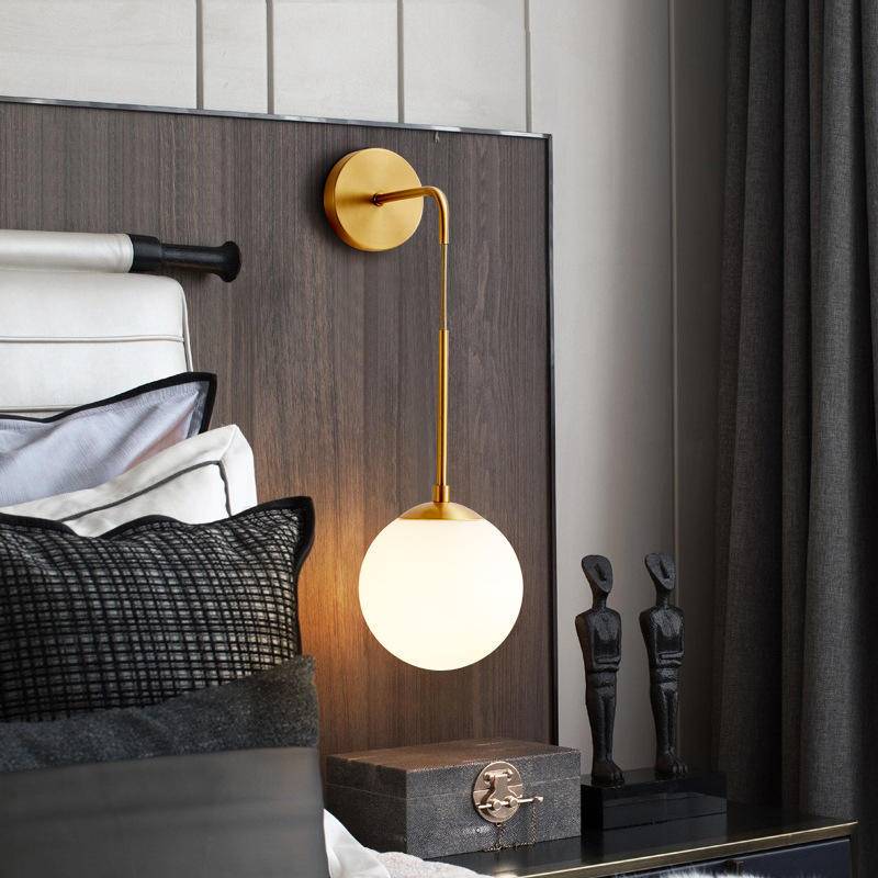 Nordic design LED bedroom bedside Bronze wall lamp Modern creative living room Restaurant corridor background background wall ball light
