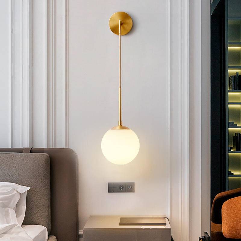 Nordic design LED bedroom bedside Bronze wall lamp Modern creative living room Restaurant corridor background background wall ball light