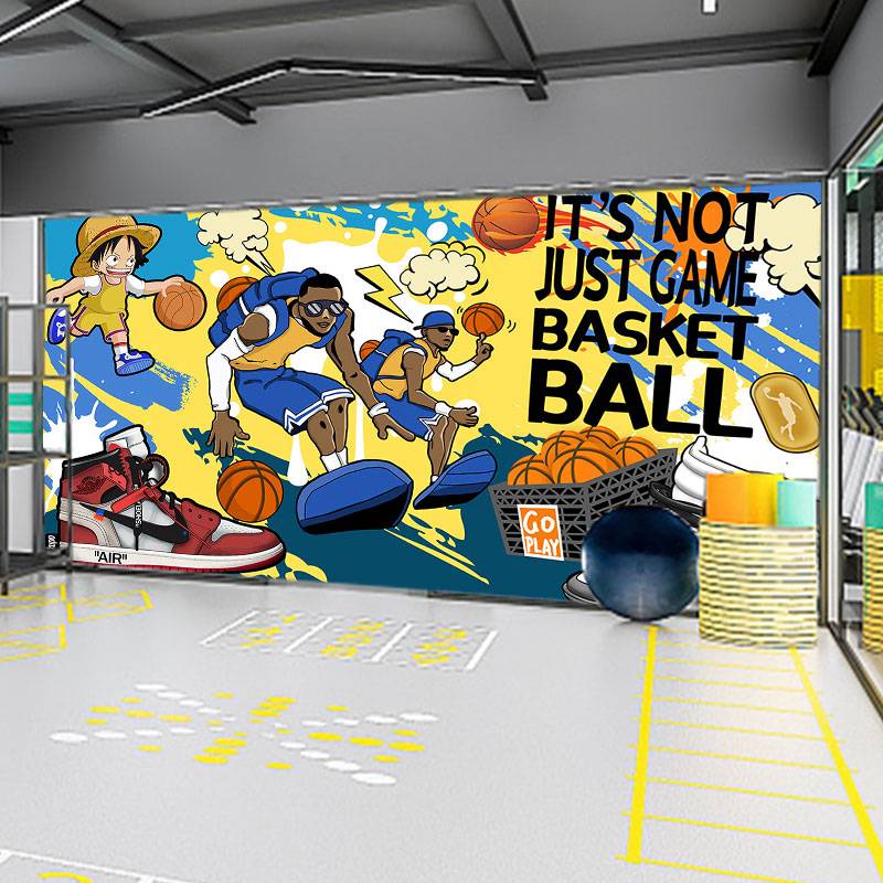 3D Children's Basketball Hall Wallpaper Cartoon Graffiti Background Wallpaper Personal Training Class Children's Room Decoration Wall Cloth