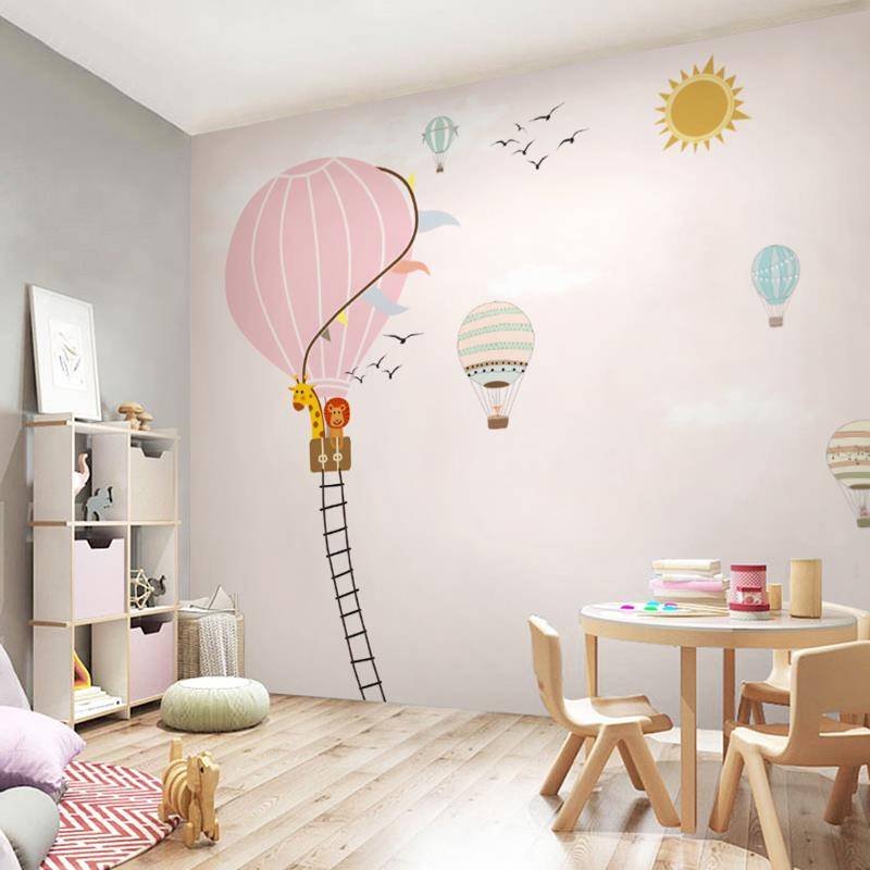 Children's room wallpaper girls Fantasy cloud hot air balloon bedroom bedside wallpaper cartoon pink background wall mural