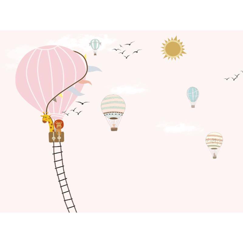Children's room wallpaper girls Fantasy cloud hot air balloon bedroom bedside wallpaper cartoon pink background wall mural