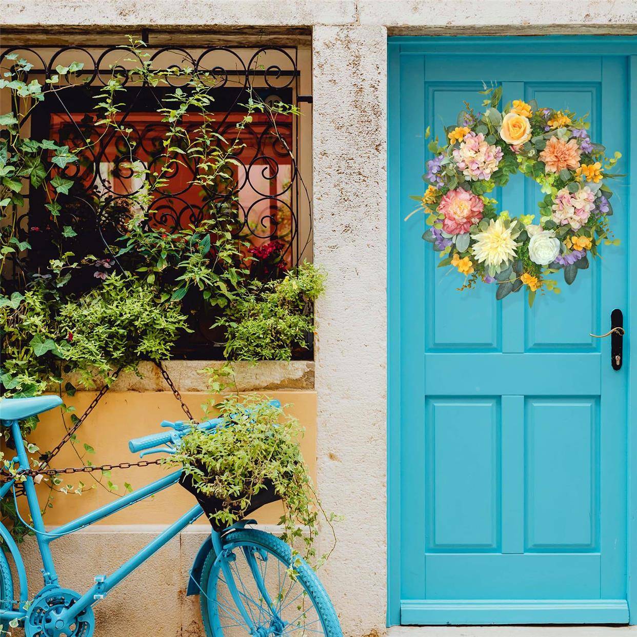 Customized simulation flower artificial flower rose hydrangea spring and summer, finished flower ring door, door of the pendant wall decoration living room decoration
