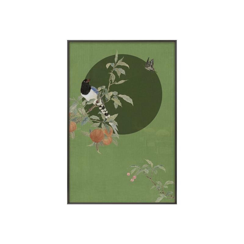 New Chinese -style flowers and birds decorative painting ink green classical hanging painting softened model house entry porch large -sized mural