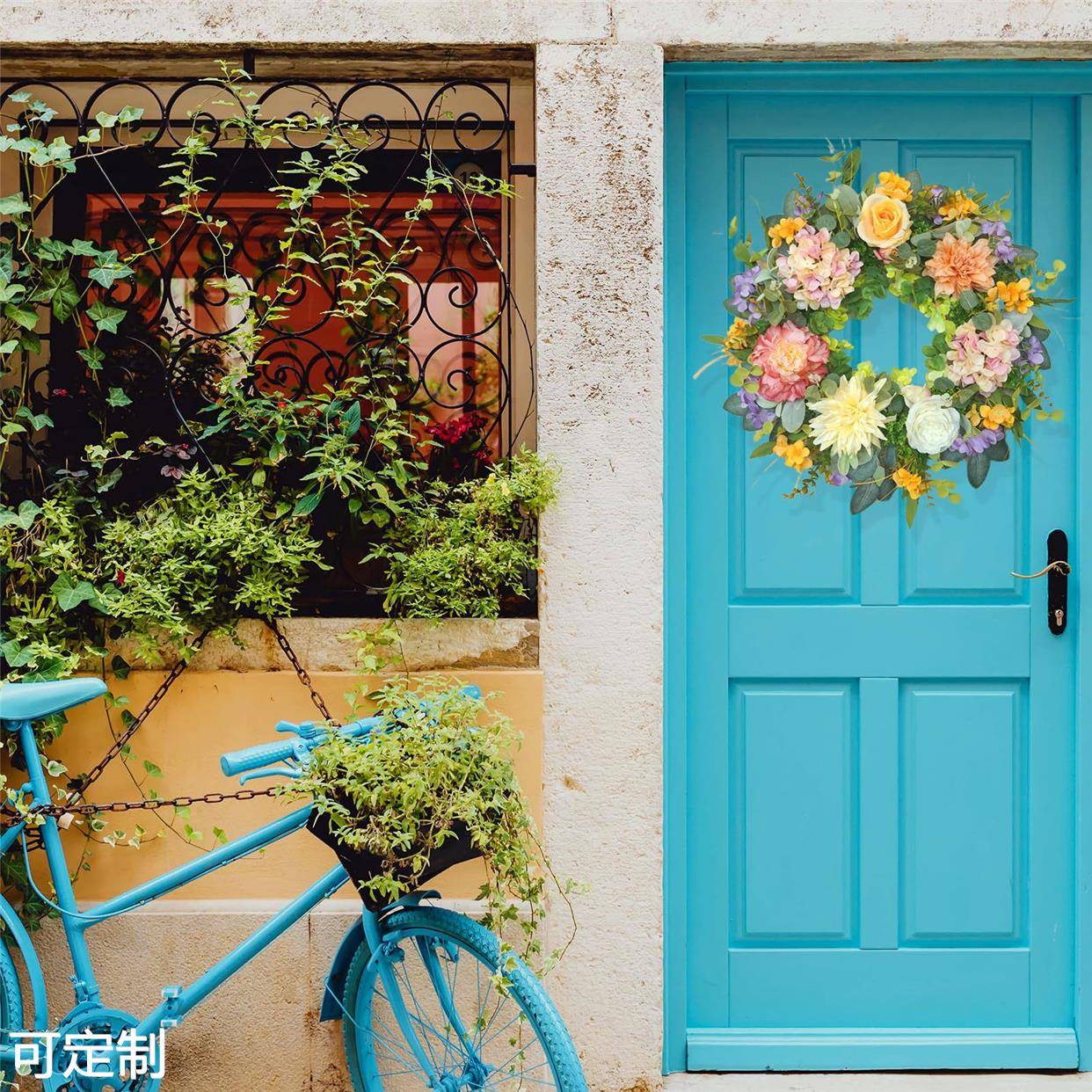 Simulation flower artificial flower rose hydrangea spring and summer, finished flower ring finished door pendant wall decoration living room decoration