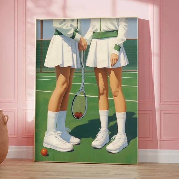 Decorative painting with frame hanging painting wall mural tennis bar poster home art retro old photography