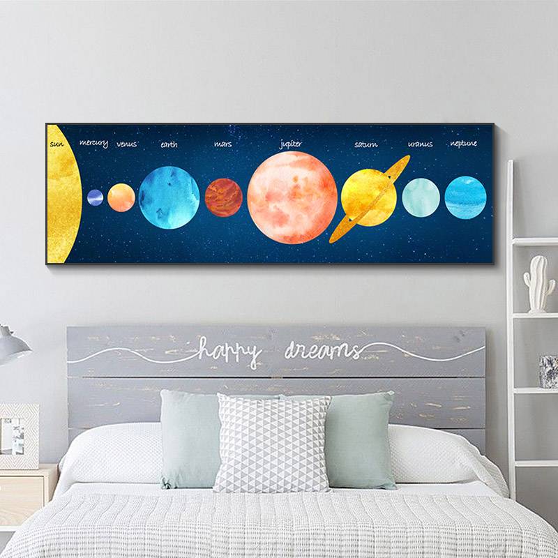Qibei Color Planet Children's Room Decorative Painting Cartoon Platform Cosmic Painting Boys Bed bedroom murals