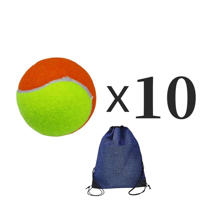 10 orange-yellow high-powered tennis balls (with two shoulderback bags)