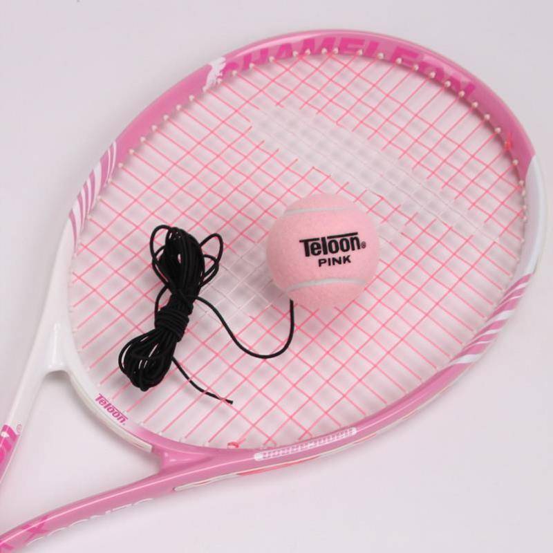 Pink with line tennis single player playback practice ball self -play training ball, one player play tennis strap rope