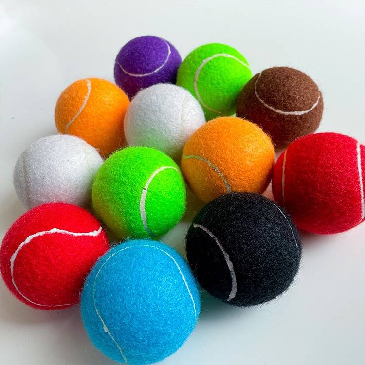 Ten coloured tennis balls