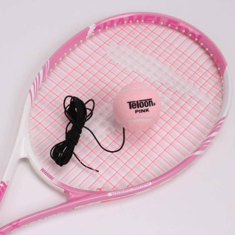 Pink with line tennis single player playback practice ball self -play training ball, one player play tennis strap rope