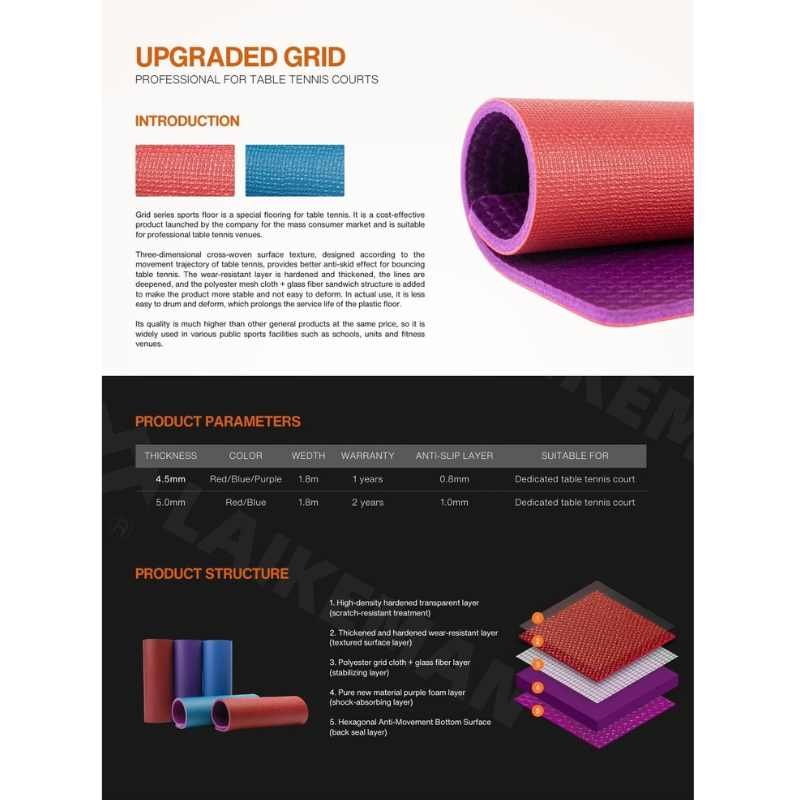 Anti Skid Wear-resistant Sports Field table tennis Court PVC Sports Floor Roll