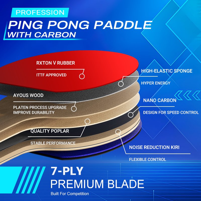 Loki R6 Professional Ping Pong Paddle Racket Competition Level 5 Wood 2 Carbon Fiber Table Tennis Bat