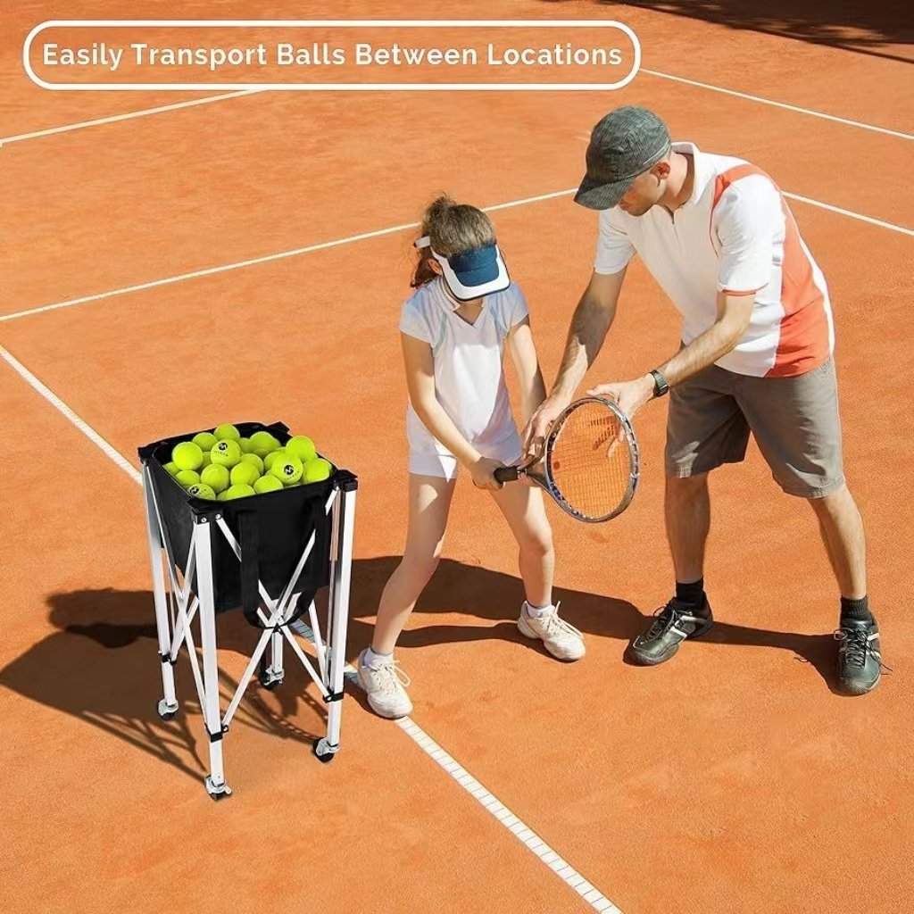 PD SPORT Folding Tennis Storage Basket Easy Carrying & Folding Large Storage Movable Trolley Tennis Ball basket Tennis Ball Cart