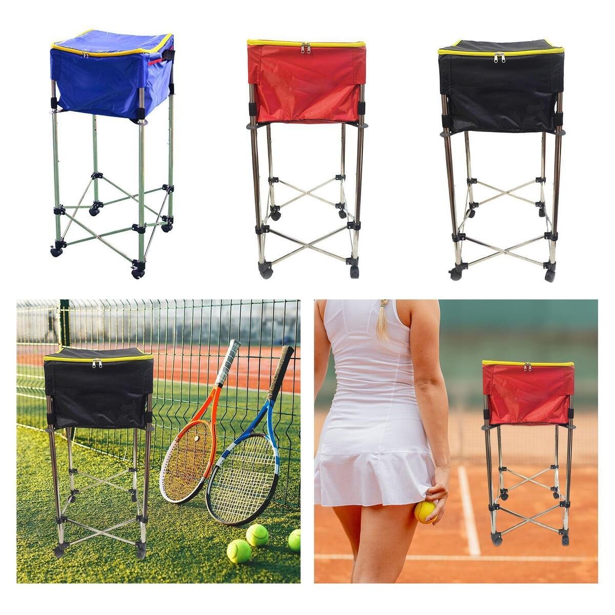 PD SPORT Folding Tennis Storage Basket Easy Carrying & Folding Large Storage Movable Trolley Tennis Ball basket Tennis Ball Cart