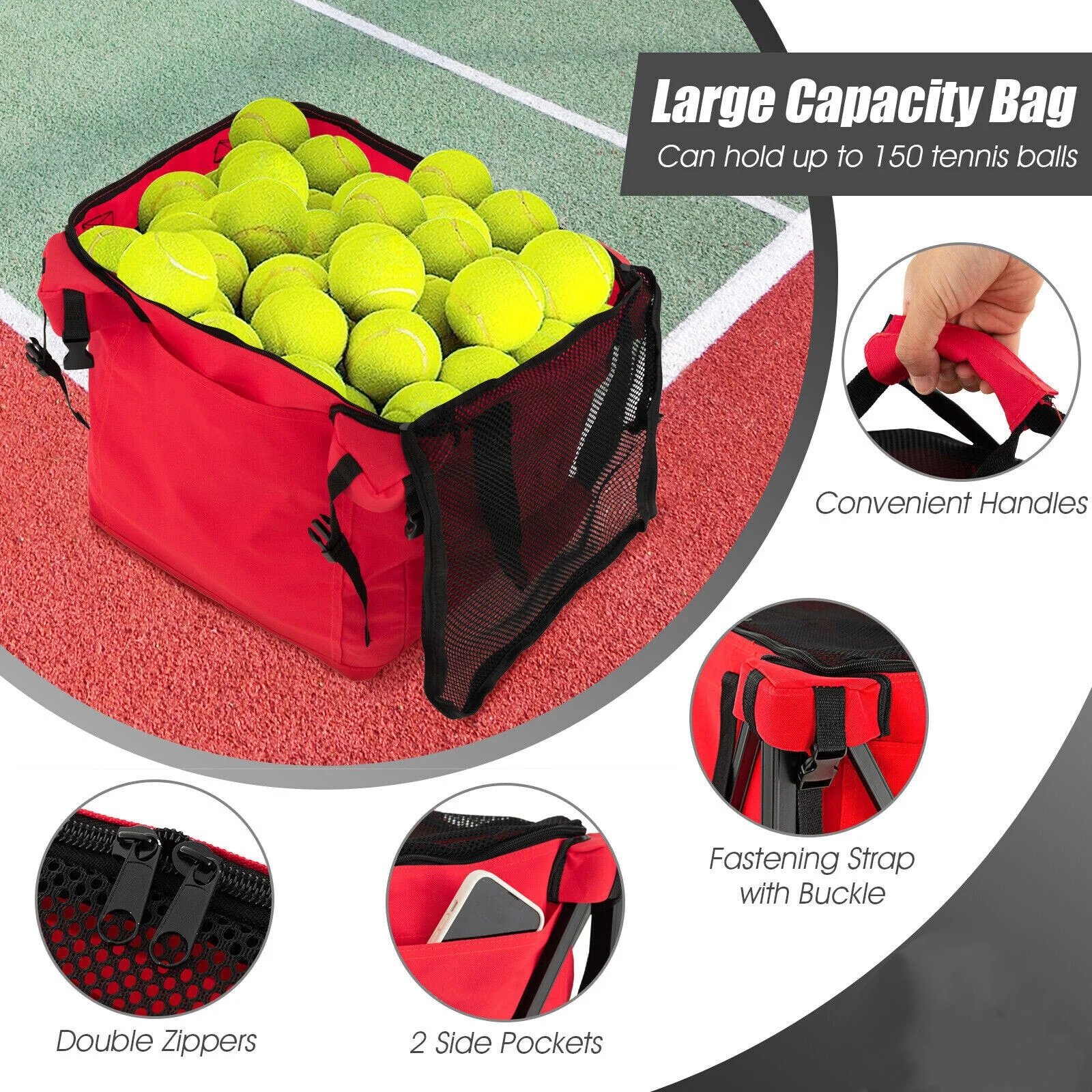 PD SPORT Folding Tennis Storage Basket Easy Carrying & Folding Large Storage Movable Trolley Tennis Ball basket Tennis Ball Cart